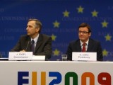 Ministr Ondřej Liška a komisař Ján Figel na tiskové konferenci po bruselské Radě ministrů EU odpovědných za vzdělávání (16. 2. 2009)